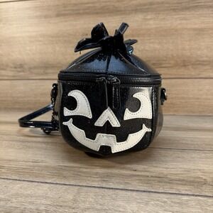Jack O Lantern Pumpkin Purse Black Patent Leather Mad Engine Halloween Handbag